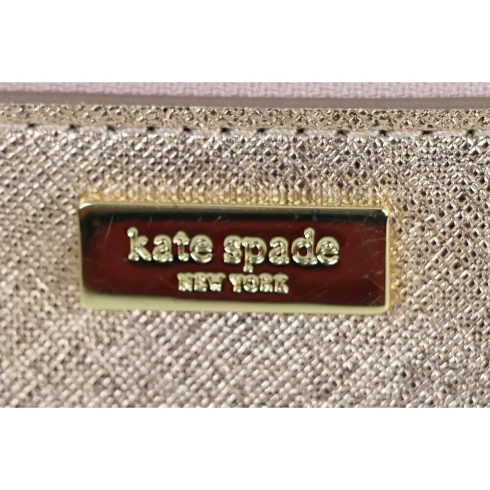 kate spade NY PINK GOLD GENUINE LEATHER ZIP TOP PURSE CLUTCH WALLET WRISTLET